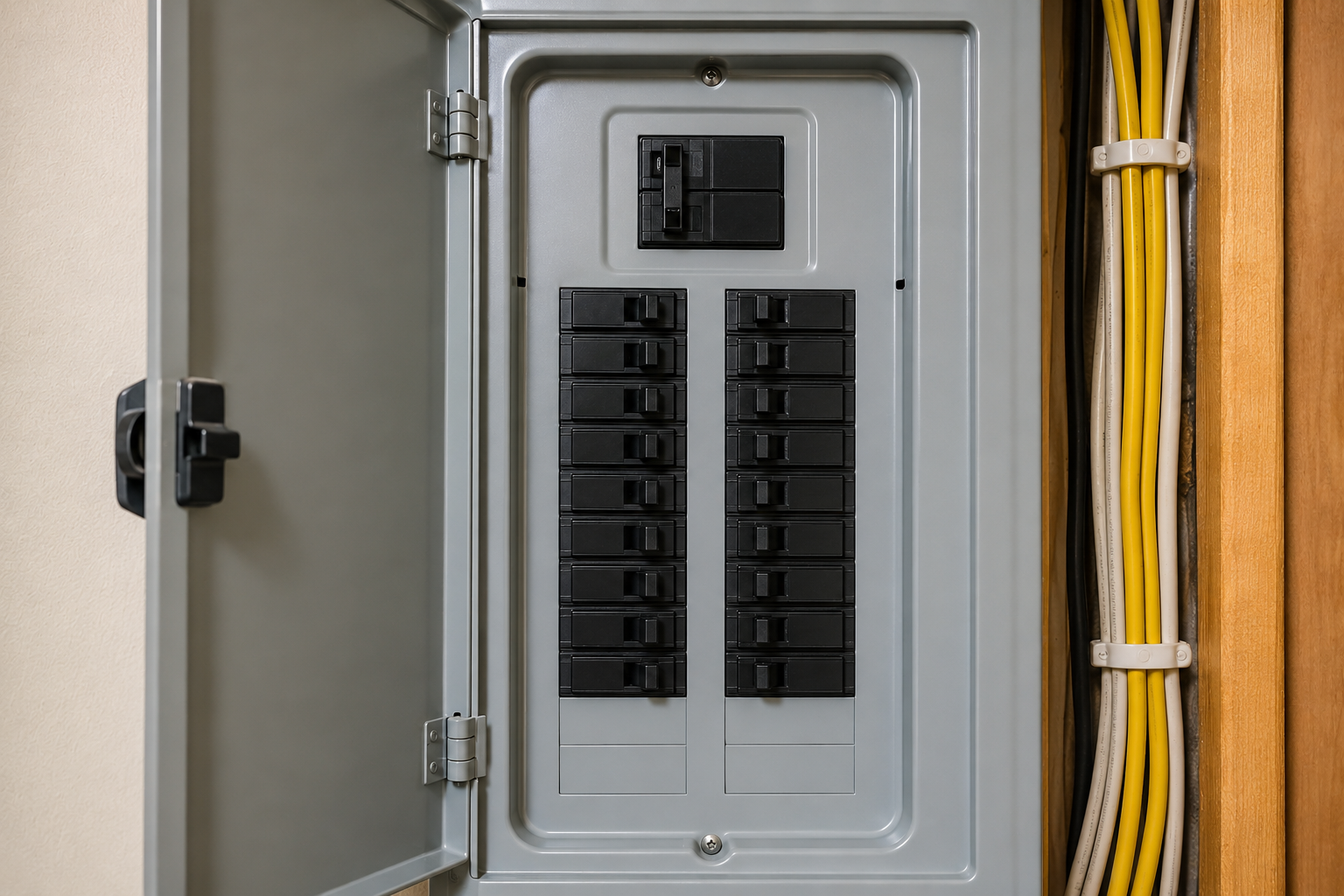 Residential electrical panel with circuit breakers